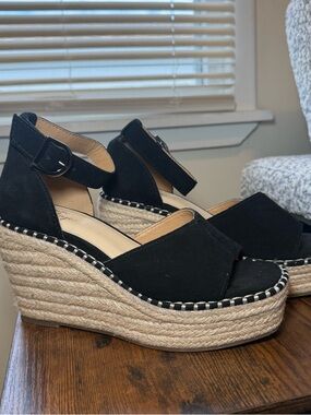 Crown Vintage Black Suede Espadrille Wedge Sandals